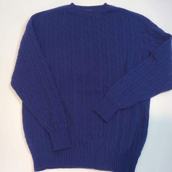 Hawico 100% Cashmere Cable Sweater Blue Men's XL Made in Scotland - Picture 5 of 9